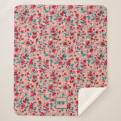Coquette bloemenrood roze en blauwgroen monogram sherpa deken (Voorkant)