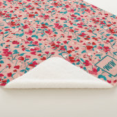 Coquette bloemenrood roze en blauwgroen monogram sherpa deken (3/4)