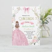 Coquette bloemenslinger Quinceanera uitnodiging (Staand voorkant)