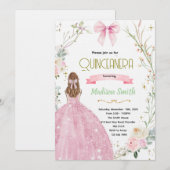 Coquette bloemenslinger Quinceanera uitnodiging (Voorkant / Achterkant)