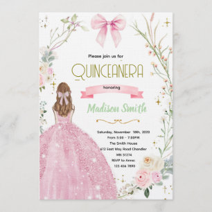 Coquette bloemenslinger Quinceanera uitnodiging