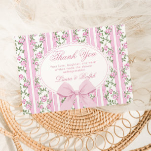 Coquette bloemenslingerlijst roze baby shower bedankkaart