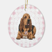 Coquette Bloodhound Dog Pink Gingham Bows Keramisch Ornament (Links)