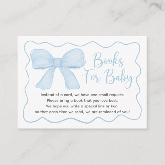 Coquette Blue Bow Baby shower Boeken voor Baby Informatiekaartje (Voorkant)