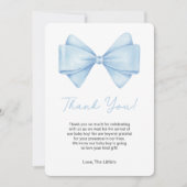 Coquette Blue Bow Baby shower Dank u kaart (Voorkant)