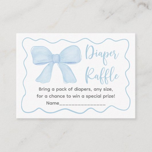 Coquette Blue Bow Baby shower Luier Raffle Informatiekaartje (Voorkant)