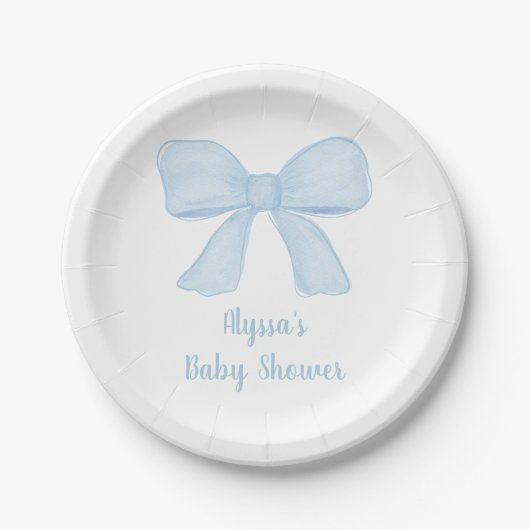 Coquette Blue Bow Baby shower Papieren Bordje (Voorkant)