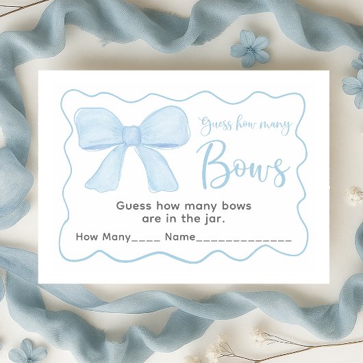 Coquette Blue Bow Baby shower Raad hoeveel spel Informatiekaartje