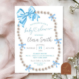 Coquette Blue Bow Boy Baby shower Uitnodiging