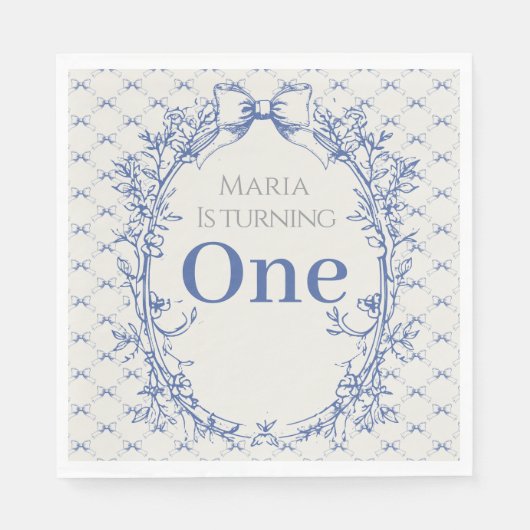  Coquette Blue Bow eerste verjaardag Servet (Voorkant)