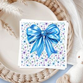 Coquette Blue Bow Elegant Floral Design Servet