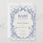  Coquette Blue Bow floral baby shower Kaart (Voorkant)