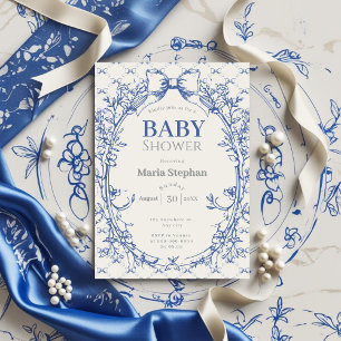 Coquette Blue Bow floral baby shower Kaart