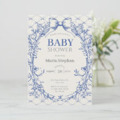 Coquette Blue Bow floral baby shower Kaart (Staand voorkant)