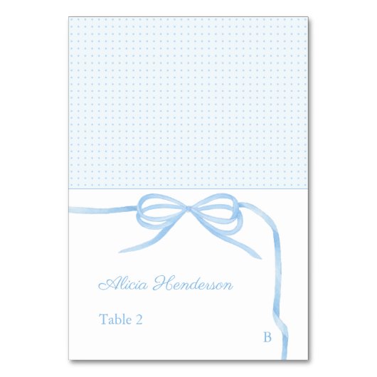 Coquette Blue Bow Individuele Trouwplaats kaarten (Voorkant)