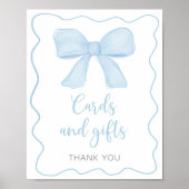 Coquette Blue Bow Kaarten en geschenken Baby showe Poster (Voorkant)