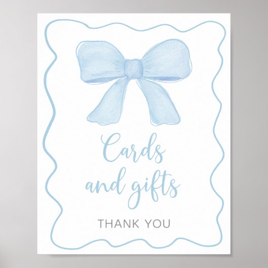 Coquette Blue Bow Kaarten en geschenken Baby showe Poster (Voorkant)