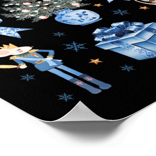 Coquette Blue Bow Notenkraker Xmas Vrolijk kerstfe Poster (Hoek)