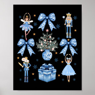 Coquette Blue Bow Notenkraker Xmas Vrolijk kerstfe Poster