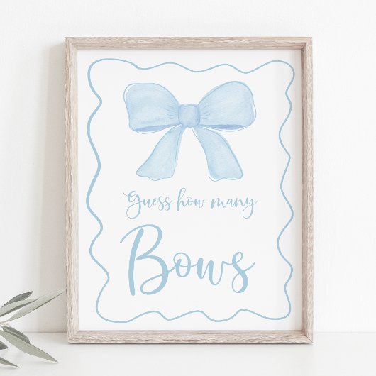 Coquette Blue Bow Raad hoeveel Baby shower spel Poster