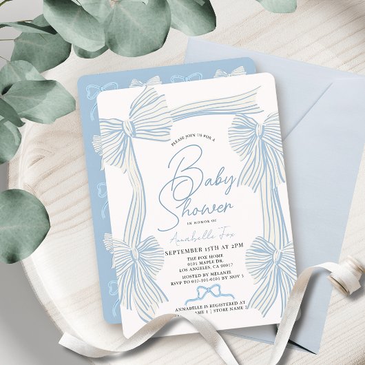 Coquette Blue Bow / Ribbon Boy Baby shower Kaart