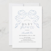 Coquette Blue Bow / Ribbon Boy Baby shower Kaart (Voorkant)
