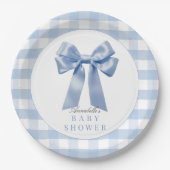 Coquette Blue Bow Ribbon Boy Baby shower Papieren Bordje (Voorkant)