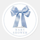 Coquette Blue Bow Ribbon Boy Baby shower Ronde Sticker (Voorkant)