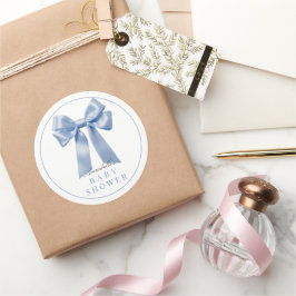 Coquette Blue Bow Ribbon Boy Baby shower Ronde Sticker