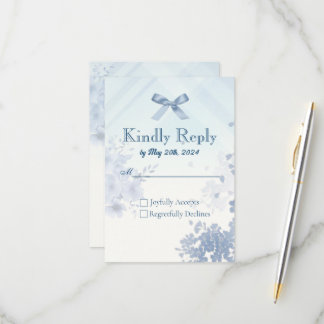 Coquette Blue Bow RSVP Card - Watercolor Floral Kaartje
