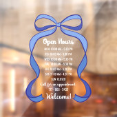 Coquette Blue Bow Small Business Open Hours Raamsticker (Vel 2)