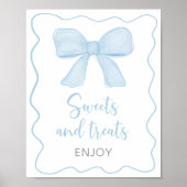 Coquette Blue Bow Sweet Treats Baby shower Sign Poster (Voorkant)