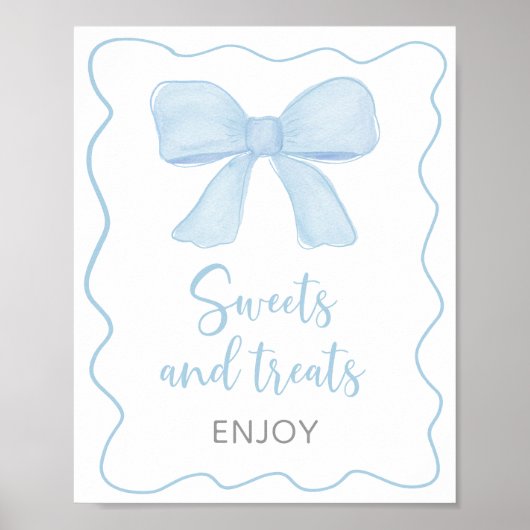 Coquette Blue Bow Sweet Treats Baby shower Sign Poster (Voorkant)