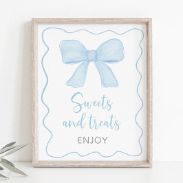 Coquette Blue Bow Sweet Treats Baby shower Sign Poster