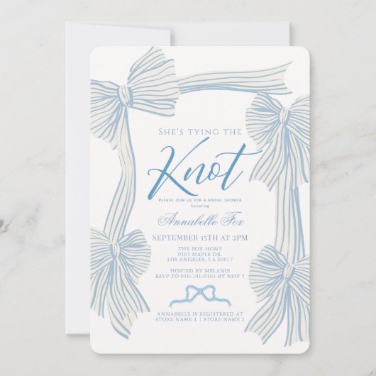 Coquette Blue Bow Tying the Knot Vrijgezellenfeest Kaart (Voorkant)