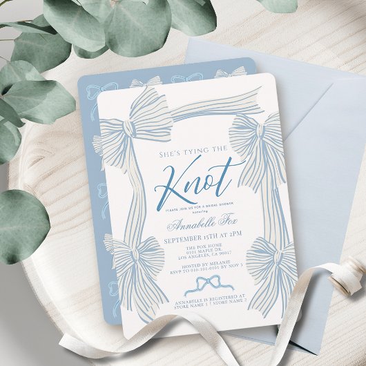 Coquette Blue Bow Tying the Knot Vrijgezellenfeest Kaart