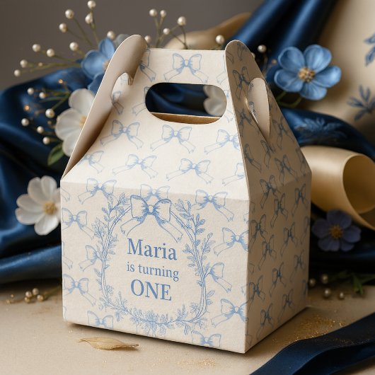 Coquette Blue Bow Verjaardag Bedankdoosjes