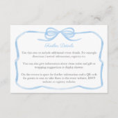 Coquette Blue Bow Wedding Shower Details QR Code Informatiekaartje (Voorkant)