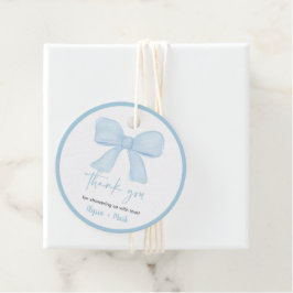 Coquette Blue Boy Bow Baby shower Bedankjes Labels