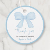 Coquette Blue Boy Bow Baby shower Bedankjes Labels (Voorkant)