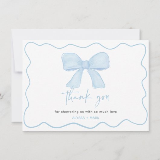 Coquette Blue Boy Bow Baby shower Bedankkaart (Voorkant)