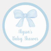 Coquette Blue Boy Bow Baby shower Ronde Sticker (Voorkant)