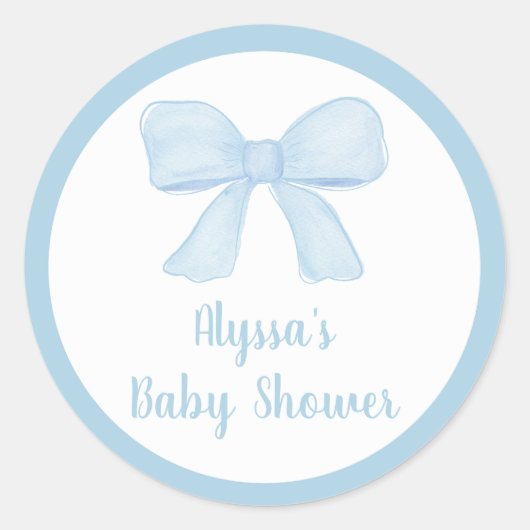 Coquette Blue Boy Bow Baby shower Ronde Sticker (Voorkant)
