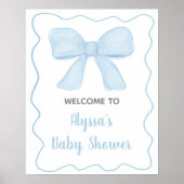 Coquette Blue Boy Bow Baby shower Welkom Poster (Voorkant)