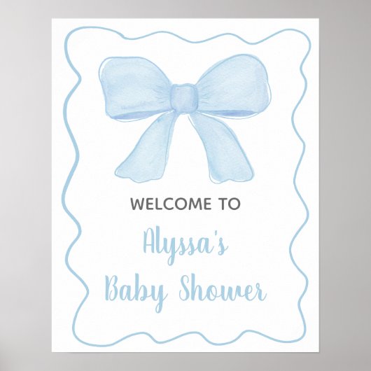 Coquette Blue Boy Bow Baby shower Welkom Poster (Voorkant)