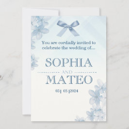 Coquette Blue Watercolor Floral Wedding Invitation Kaart