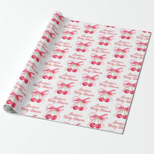Coquette Blush Pink Bow Cherry Girly Baby shower Cadeaupapier
