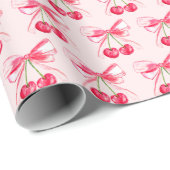 Coquette Blush Pink Bow Cherry Girly Schattige Cadeaupapier (Rol Hoek)