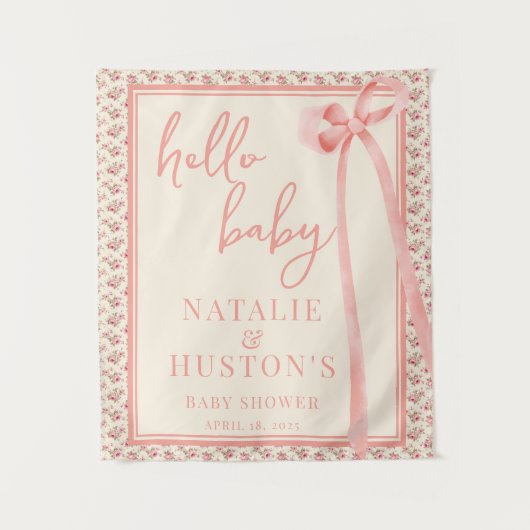 Coquette Blush Pink Bow Floral Baby shower Welkom Wandkleed (Voorkant)