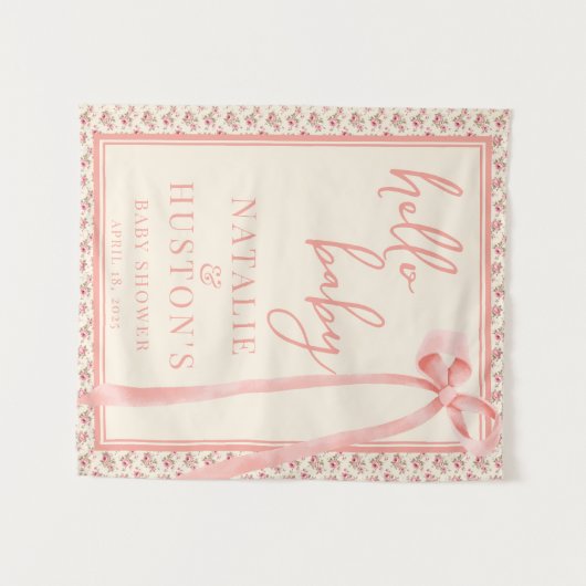 Coquette Blush Pink Bow Floral Baby shower Welkom Wandkleed (Voorkant (horizontaal))